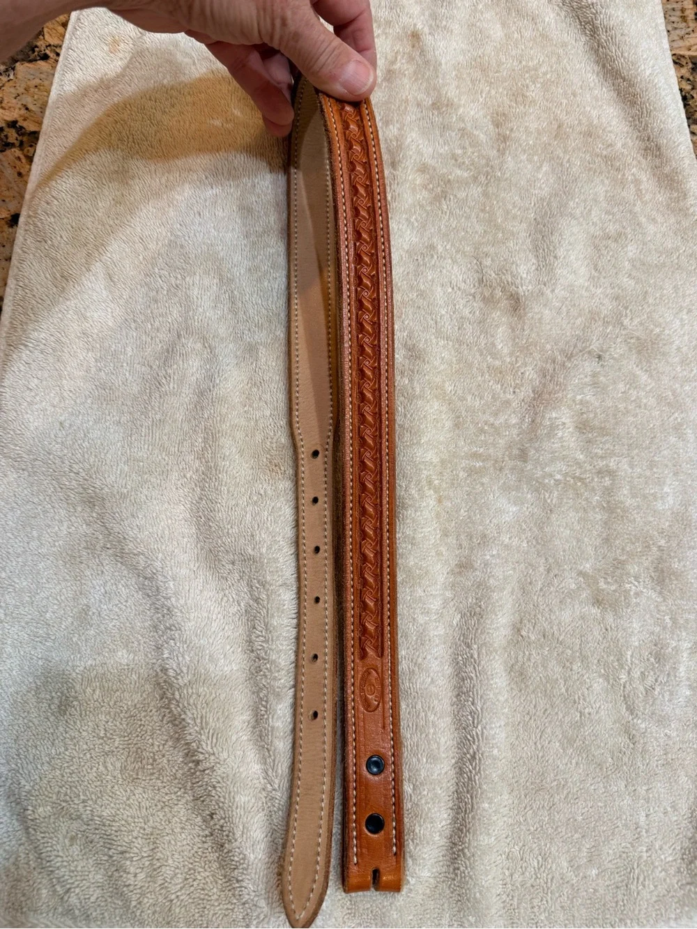 Berkeley’s Custom Leather brand Tan stamped Tooled Leather Belt - never used